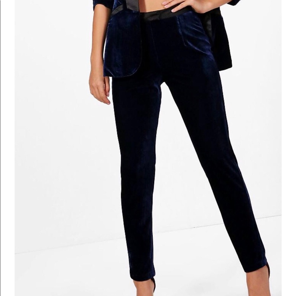 Boohoo velvet skinnies.